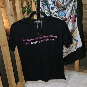 Black T-Shirt with Pink Text